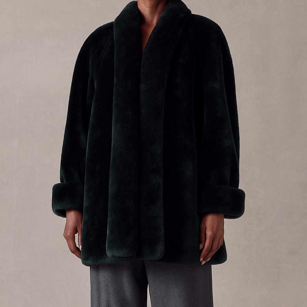 Monterey Fashions Emerald Green Faux Fur Teddy Coat Sz Small